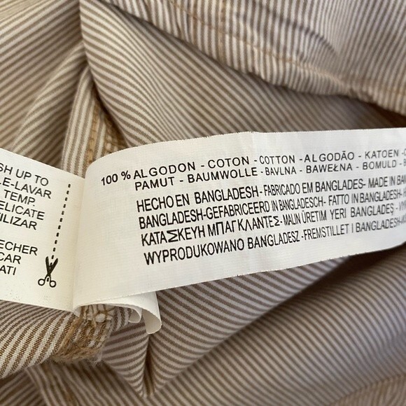 VTG NWOT Zara Button Front Elastic Waist Shirt Size S Tan Stripes Long Sleeves - Picture 11 of 11